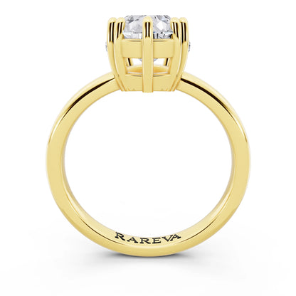 18 KT Yellow Gold Pear Cut Diamond Solitaire Ring with Hidden Accent Basket - through finger