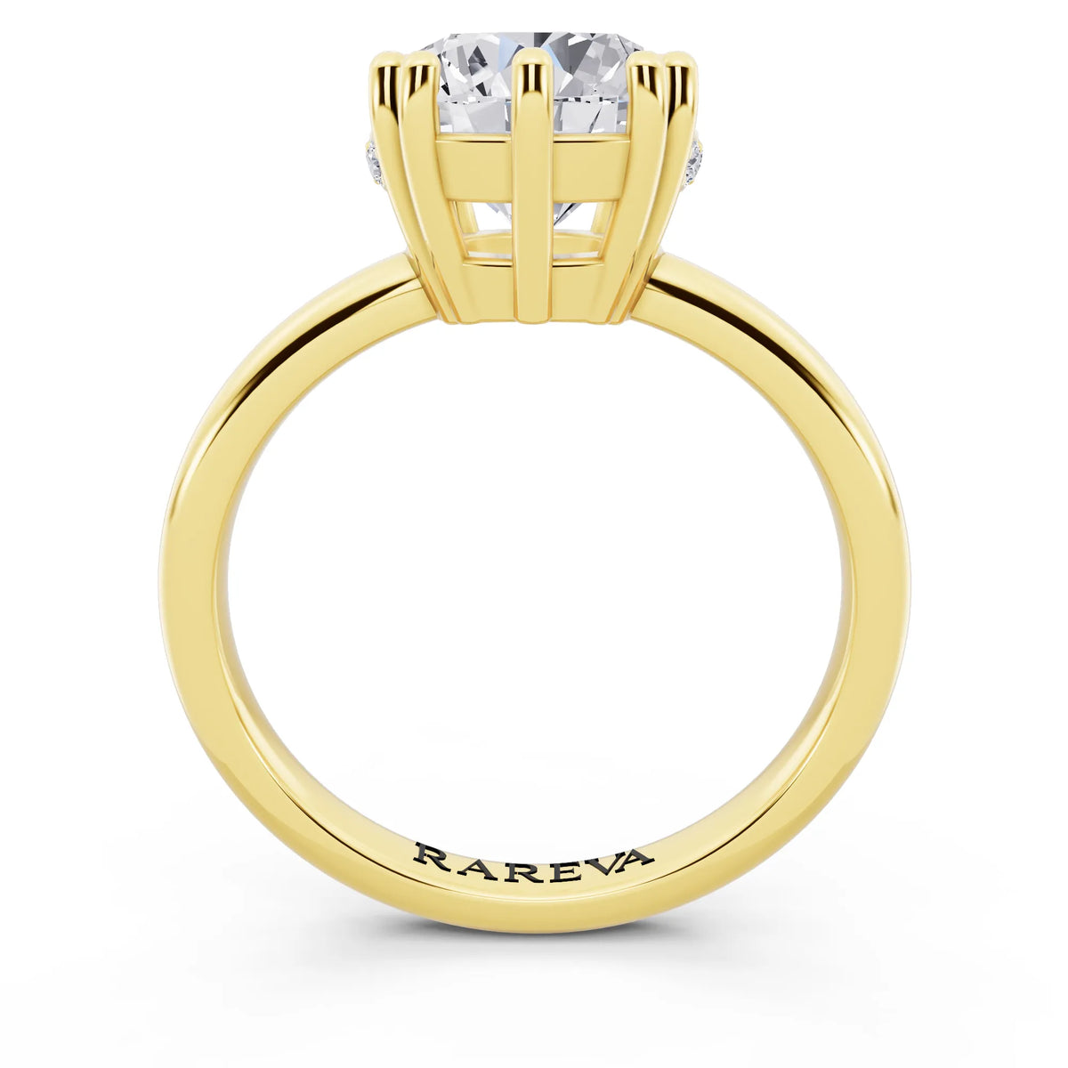 18 KT Yellow Gold Round Cut Diamond Solitaire Ring with Hidden Accent Basket - through finger