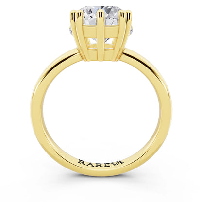 18 KT Yellow Gold Round Cut Diamond Solitaire Ring with Hidden Accent Basket - through finger
