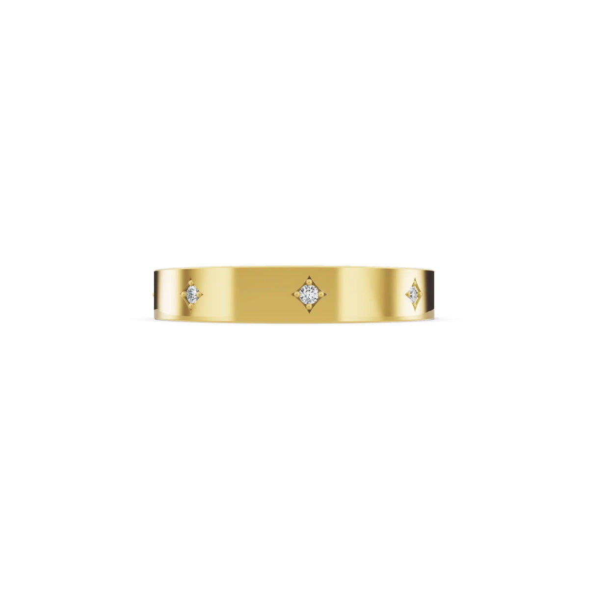 14K Yellow Gold Men's Round Cut Diamond Star Set Station Band - 3.5mm - Side