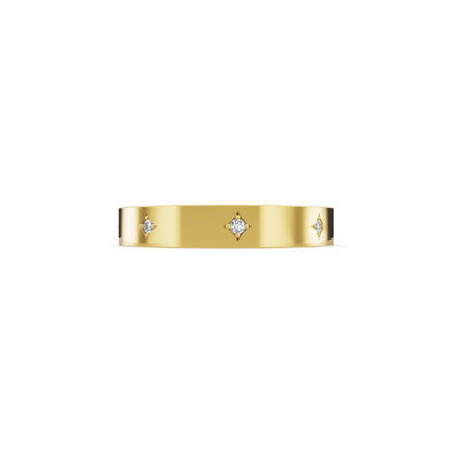 14K Yellow Gold Men's Round Cut Diamond Star Set Station Band - 3.5mm - Side