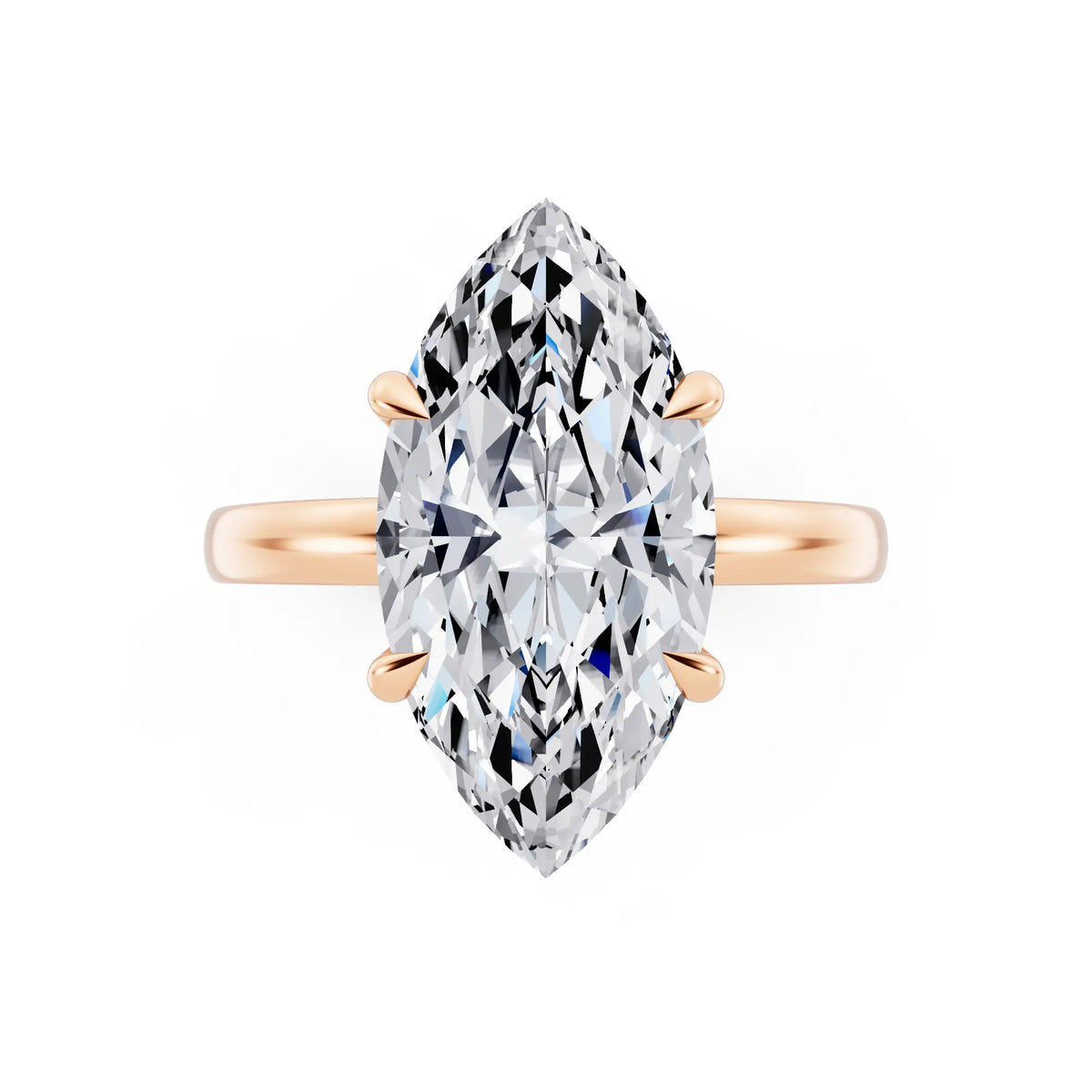 18 KT Rose Gold Marquise Cut Diamond Solitaire Ring with Pave Collar - top angle