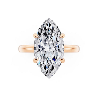 18 KT Rose Gold Marquise Cut Diamond Solitaire Ring with Pave Collar - top angle