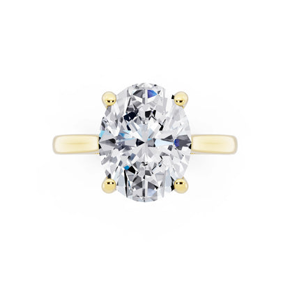 18 KT Yellow Gold Oval Cut Diamond Solitaire Ring with Cathedral Band - top angle