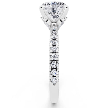 14 KT White Gold Round Cut Diamond Solitaire Ring with Marquise Collar - side view