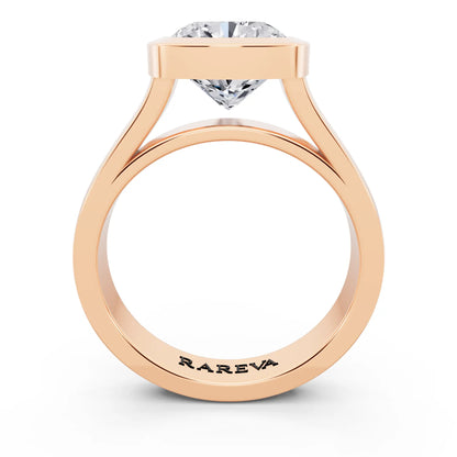 18 KT Rose Gold Cushion Cut Diamond Bezel Set Solitaire Ring - through finger