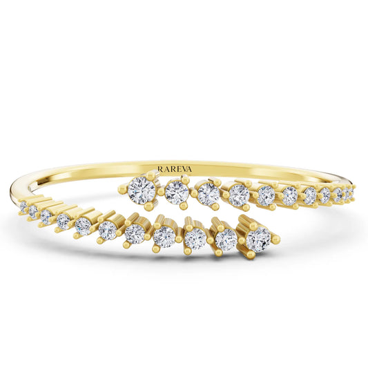 10K Yellow Gold Round Cut Diamond Bypass Bangle Bracelet - Main