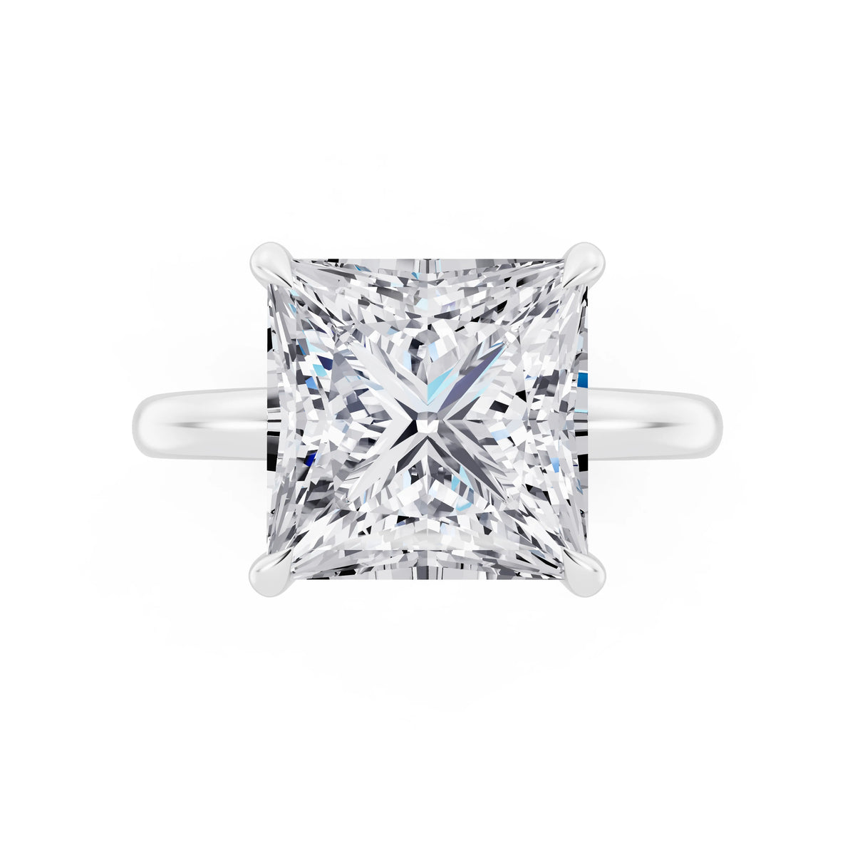 Platinum Princess Cut Diamond Solitaire Ring with Hidden Halo - top angle