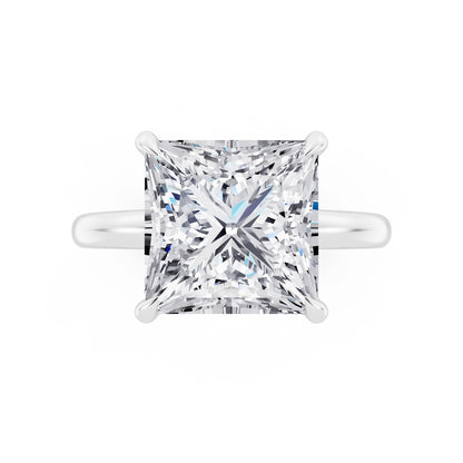 Platinum Princess Cut Diamond Solitaire Ring with Hidden Halo - top angle