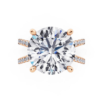 14 KT Rose Gold Round Cut Diamond Ring with Twisted Split Shank - top angle