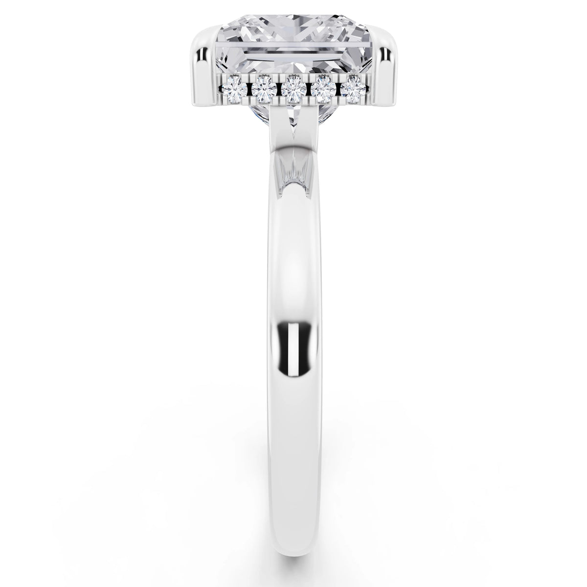 Platinum Princess Cut Diamond Solitaire Ring with Hidden Halo - side view