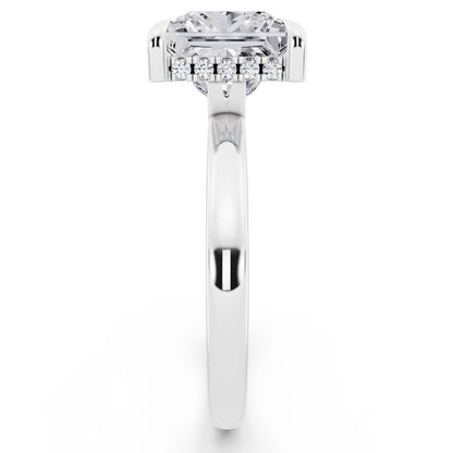 Platinum Princess Cut Diamond Solitaire Ring with Hidden Halo - side view