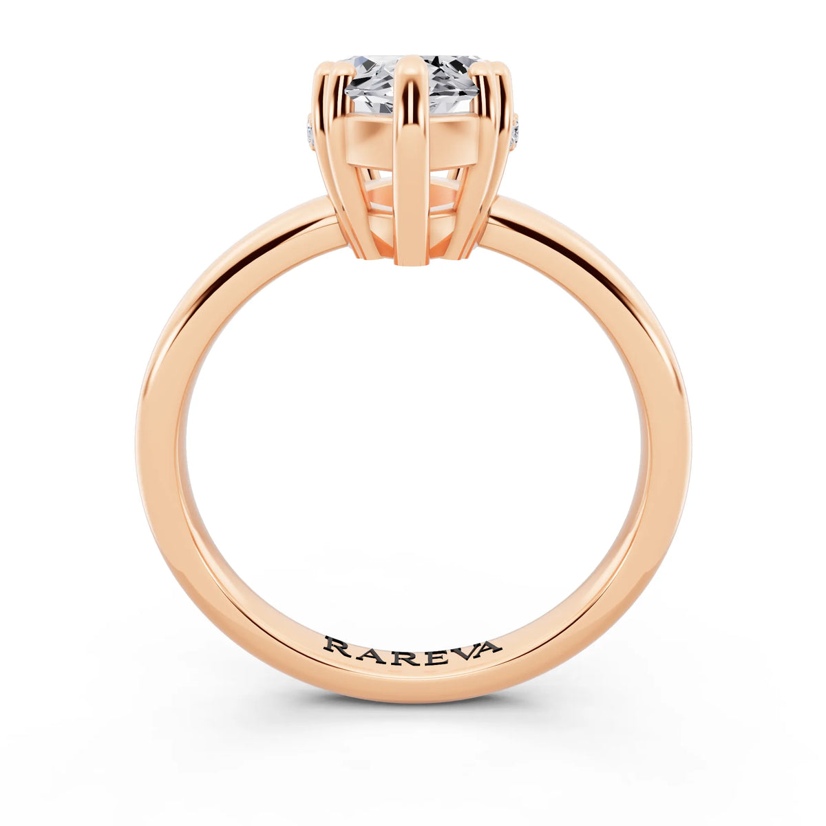 18 KT Rose Gold Marquise Cut Diamond Solitaire Ring with Hidden Accent Basket - through finger