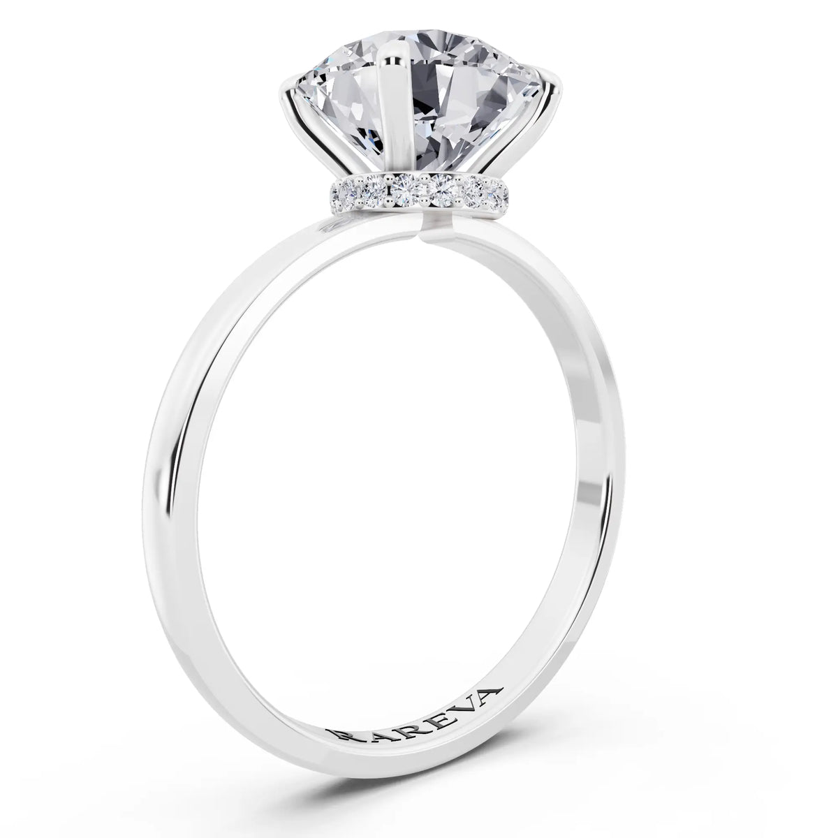 Platinum Round Cut Diamond Solitaire Ring with Pave Collar - top view