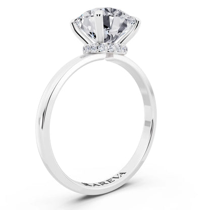 Platinum Round Cut Diamond Solitaire Ring with Pave Collar - top view