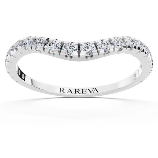 10K White Gold Round Cut Diamond Crescent Curved Band - 1.6mm - Front