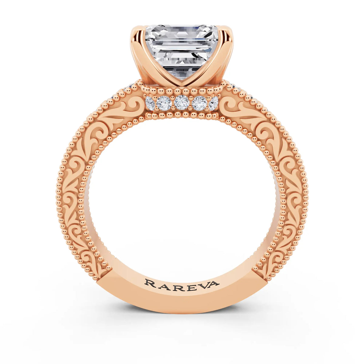 14 KT Rose Gold Asscher Cut Diamond Vintage - through finger