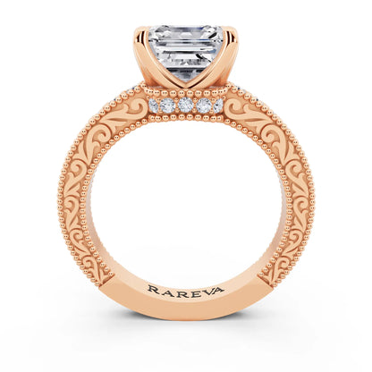 14 KT Rose Gold Asscher Cut Diamond Vintage - through finger