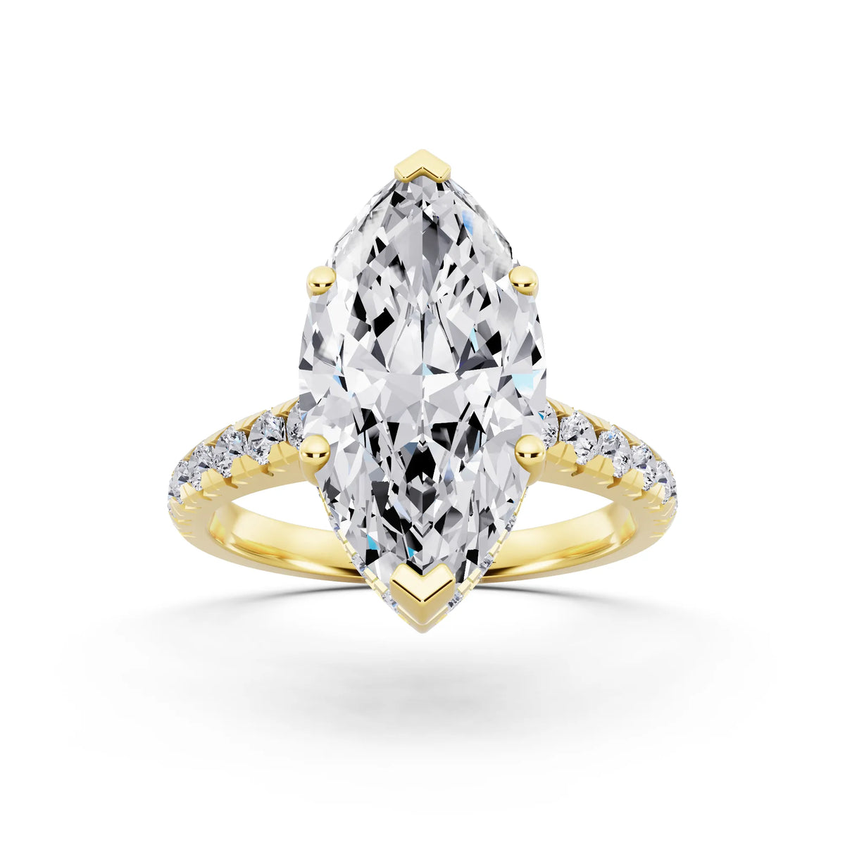 14 KT Yellow Gold Marquise Cut Diamond Ring with Hidden Halo - front view