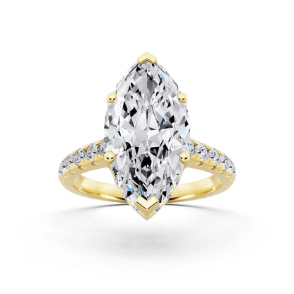 14 KT Yellow Gold Marquise Cut Diamond Ring with Hidden Halo - front view