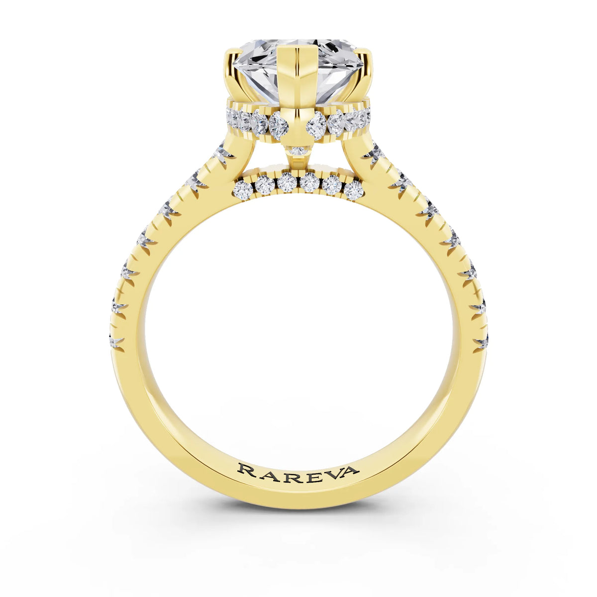 14 KT Yellow Gold Marquise Cut Diamond Ring with Hidden Halo - through finger