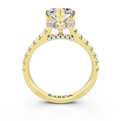 14 KT Yellow Gold Marquise Cut Diamond Ring with Hidden Halo - through finger