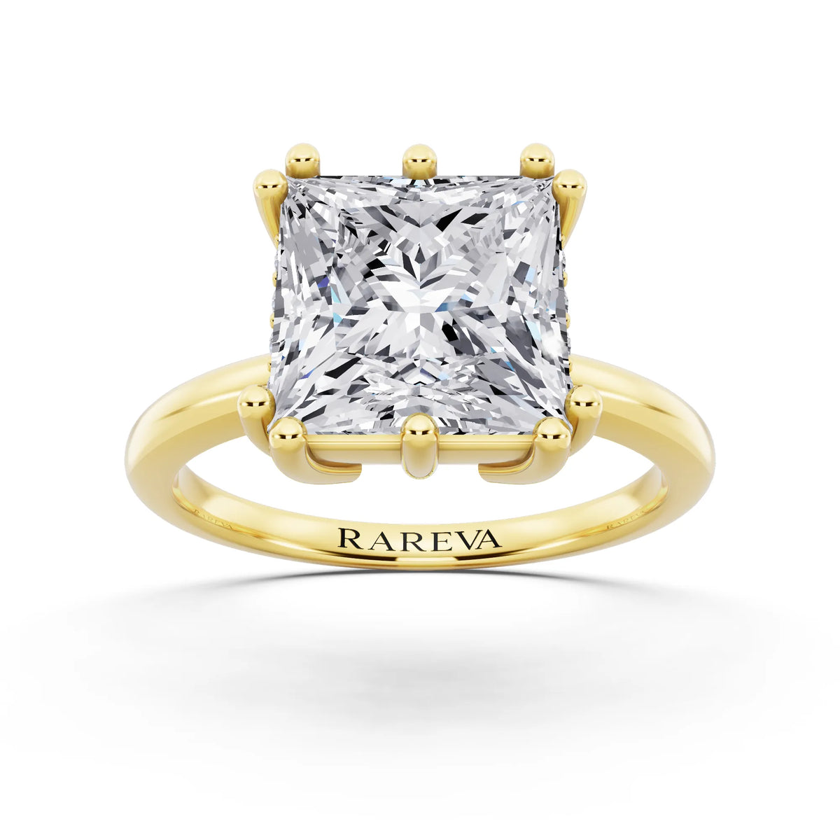 18 KT Yellow Gold Princess Cut Diamond Solitaire Ring with Hidden Accent Basket - front view