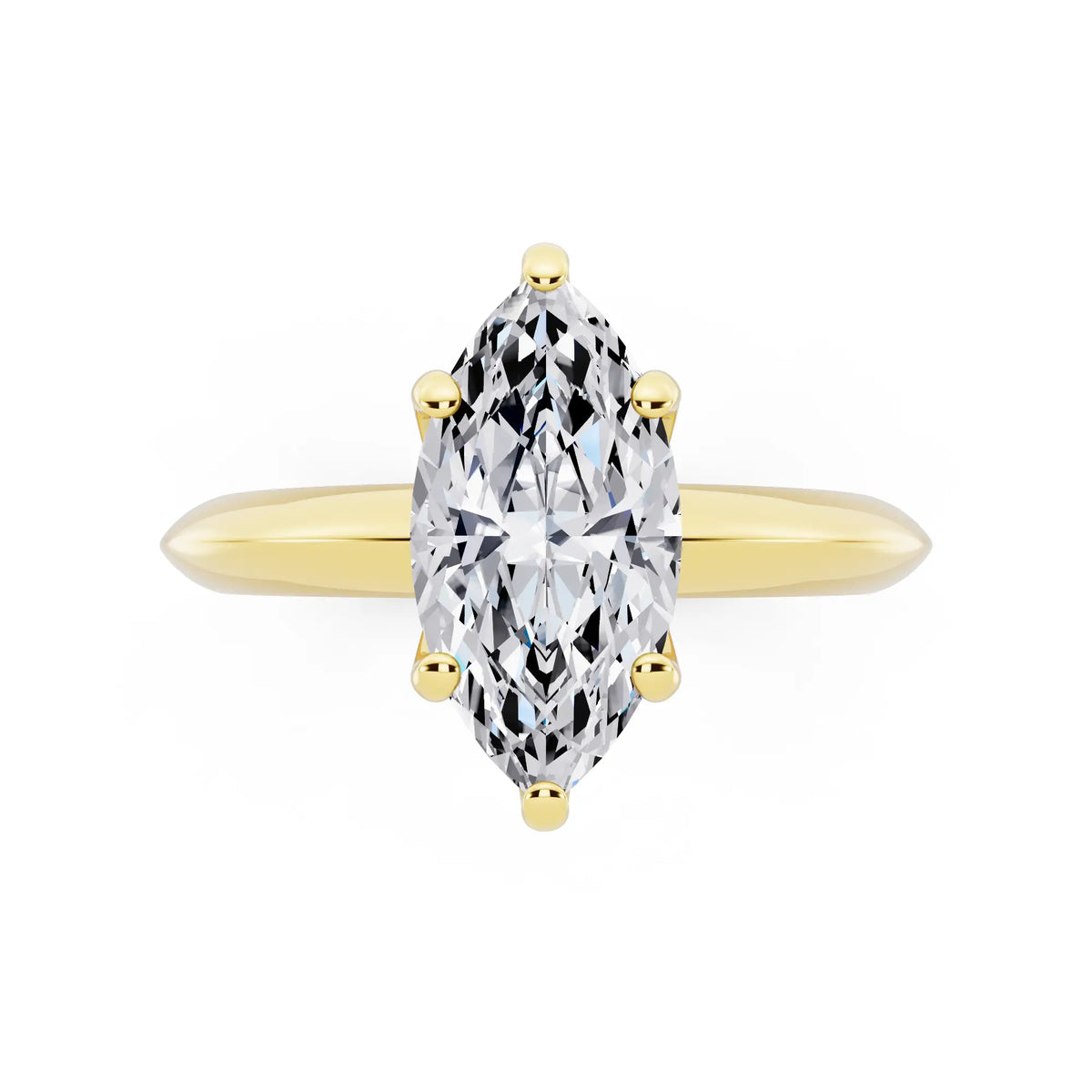 18 KT Yellow Gold Marquise Cut Diamond Classic Solitaire Ring - top angle