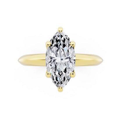 18 KT Yellow Gold Marquise Cut Diamond Classic Solitaire Ring - top angle