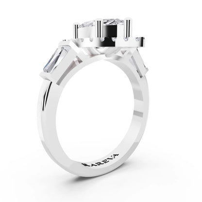 Platinum Marquise Cut Diamond Halo Ring with Baguette Accents - top view