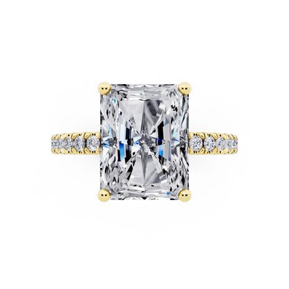 14 KT Yellow Gold Radiant Cut Diamond Solitaire Ring with Pave Eternity Band - top angle