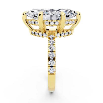 14 KT Yellow Gold Marquise Cut Diamond Hidden Halo Tiger Prong Pave Band Ring - side view