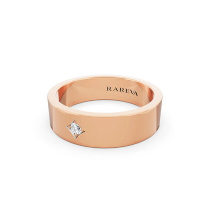 14K Rose Gold Men's Round Cut Diamond Star Set Solitaire Band - 5.5mm - Close up