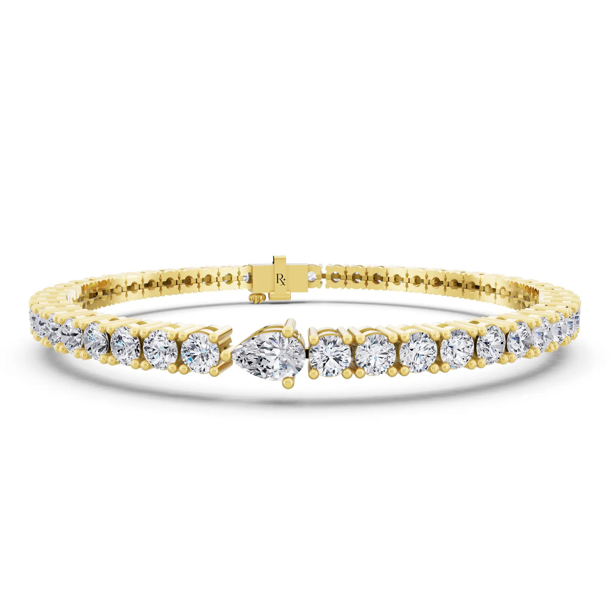 10K Yellow Gold Round Cut Diamond Tennis Bracelet with Pear Accent - Main