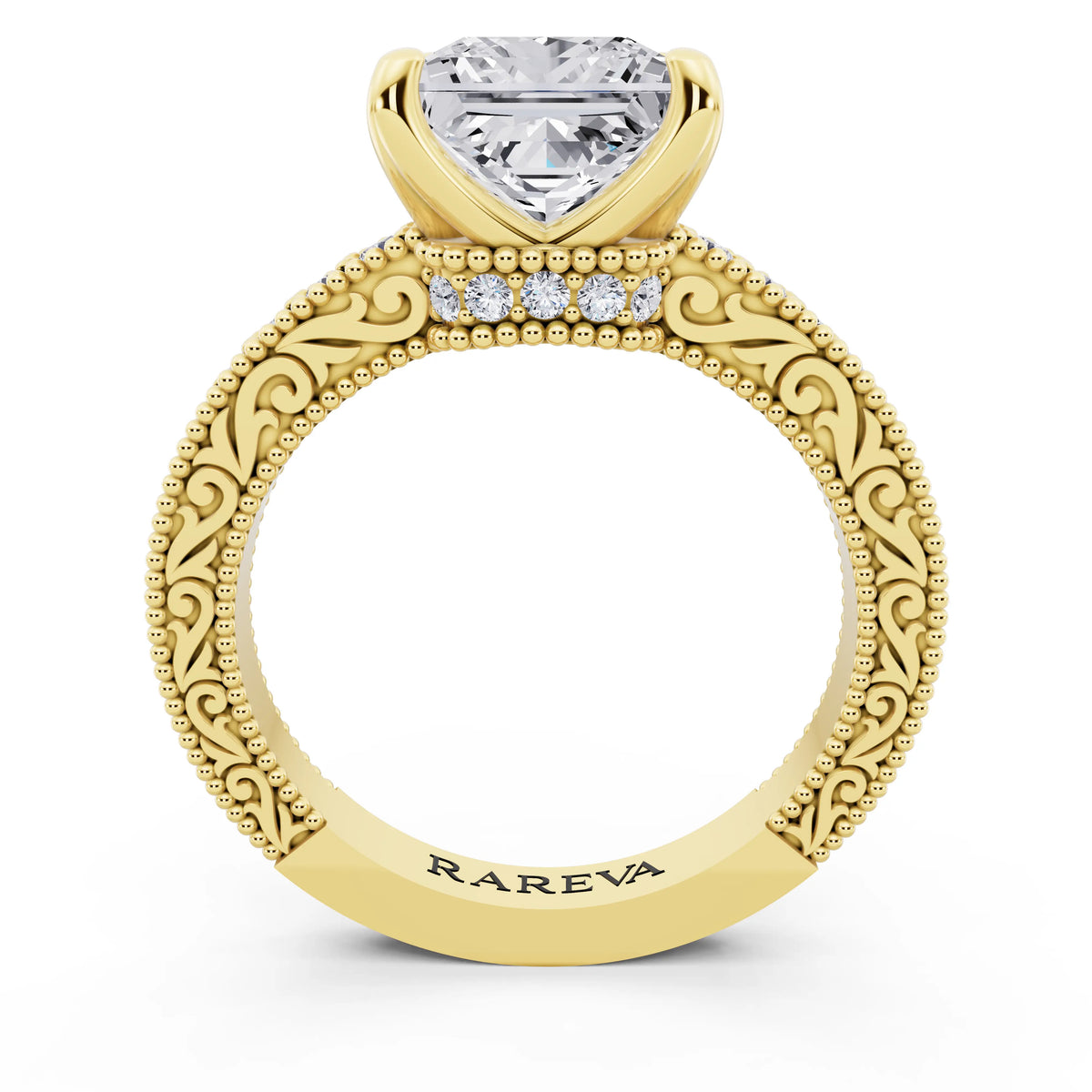 14 KT Yellow Gold Princess Cut Diamond Vintage - through finger