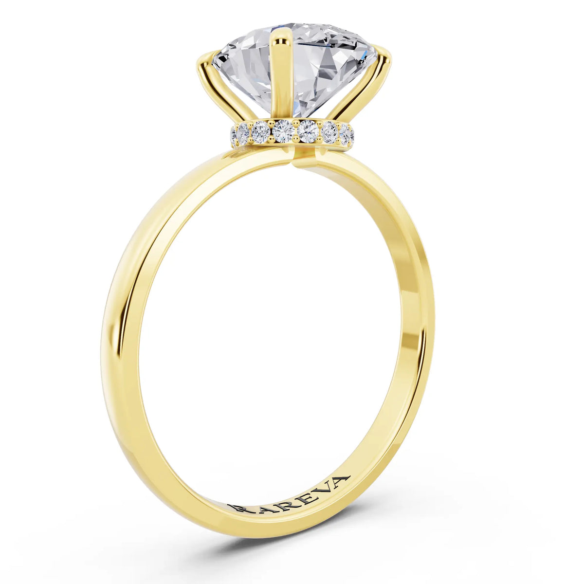 14 KT Yellow Gold Oval Cut Diamond Solitaire Ring with Pave Collar - top view