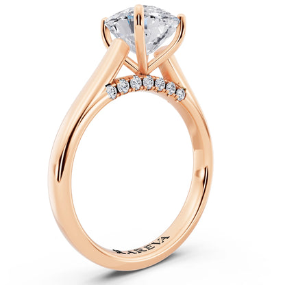 18 KT Rose Gold Cushion Cut Diamond Solitaire Ring with Hidden Accent - top view