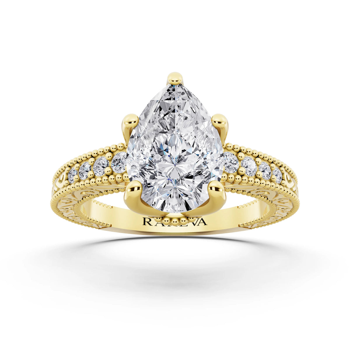 14 KT Yellow Gold Pear Cut Diamond Vintage - front view