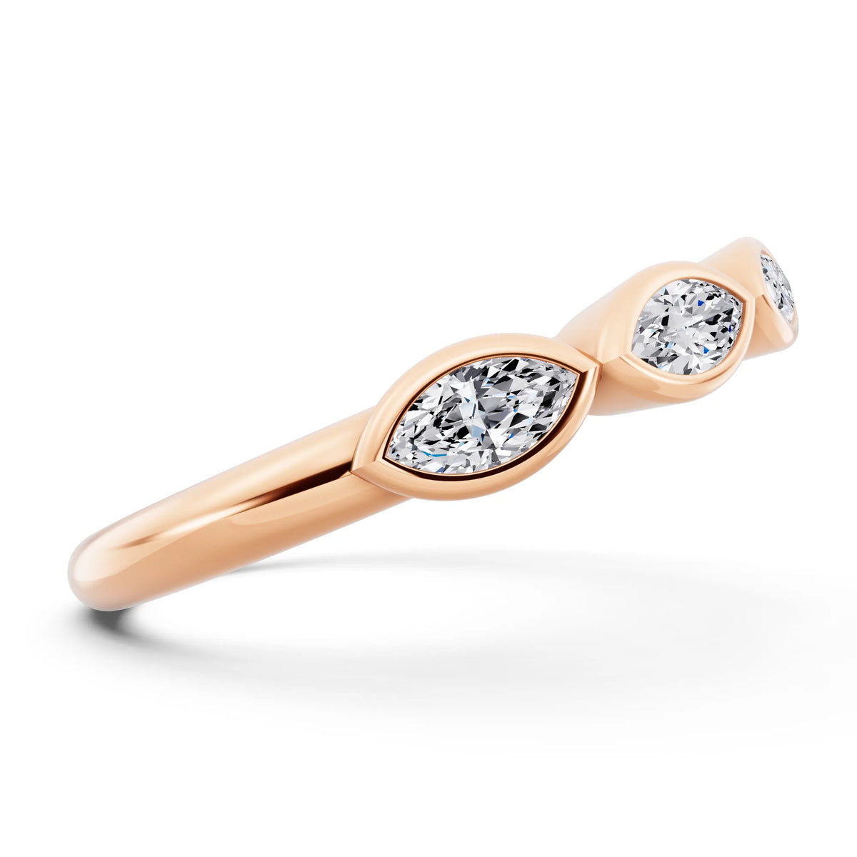 10K Rose Gold Seven Stone Marquise Cut Bezel Set Diamond Half Eternity Wedding Band - 2mm - Side