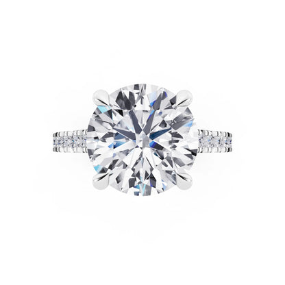 Platinum Round Cut Diamond Solitaire Ring with Pave Band - Top down