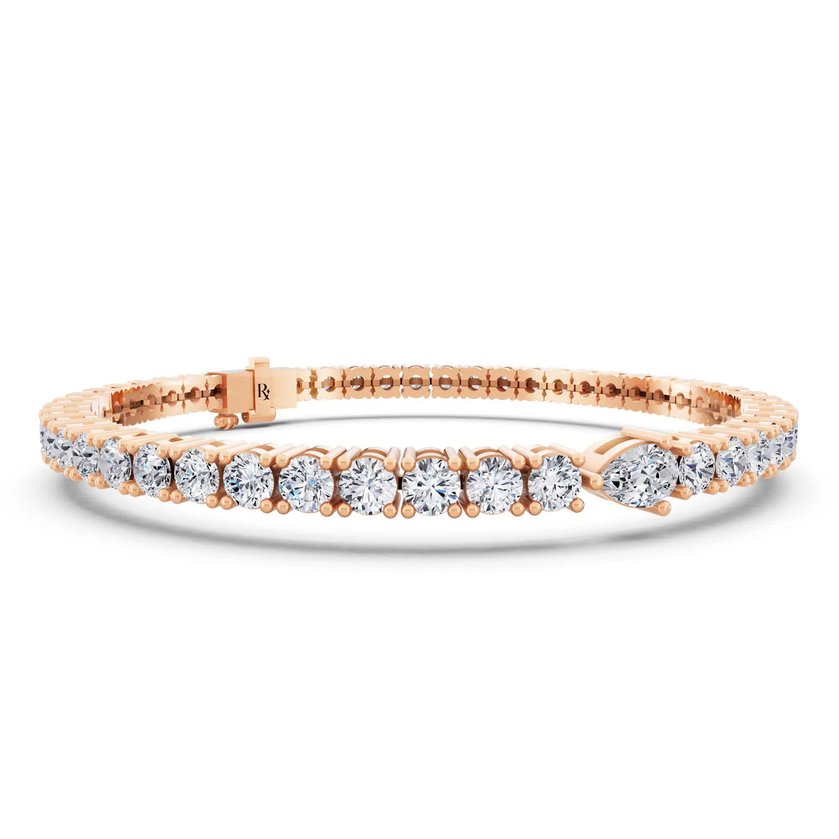 10K Rose Gold Round Cut Diamond Tennis Bracelet with Pear Accent - Top1