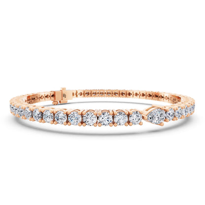 10K Rose Gold Round Cut Diamond Tennis Bracelet with Pear Accent - Top1