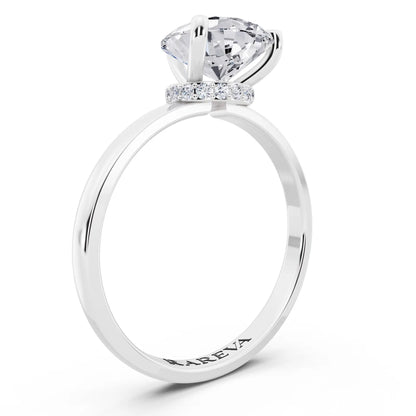18 KT White Gold Pear Cut Diamond Solitaire Ring with Pave Collar - top view