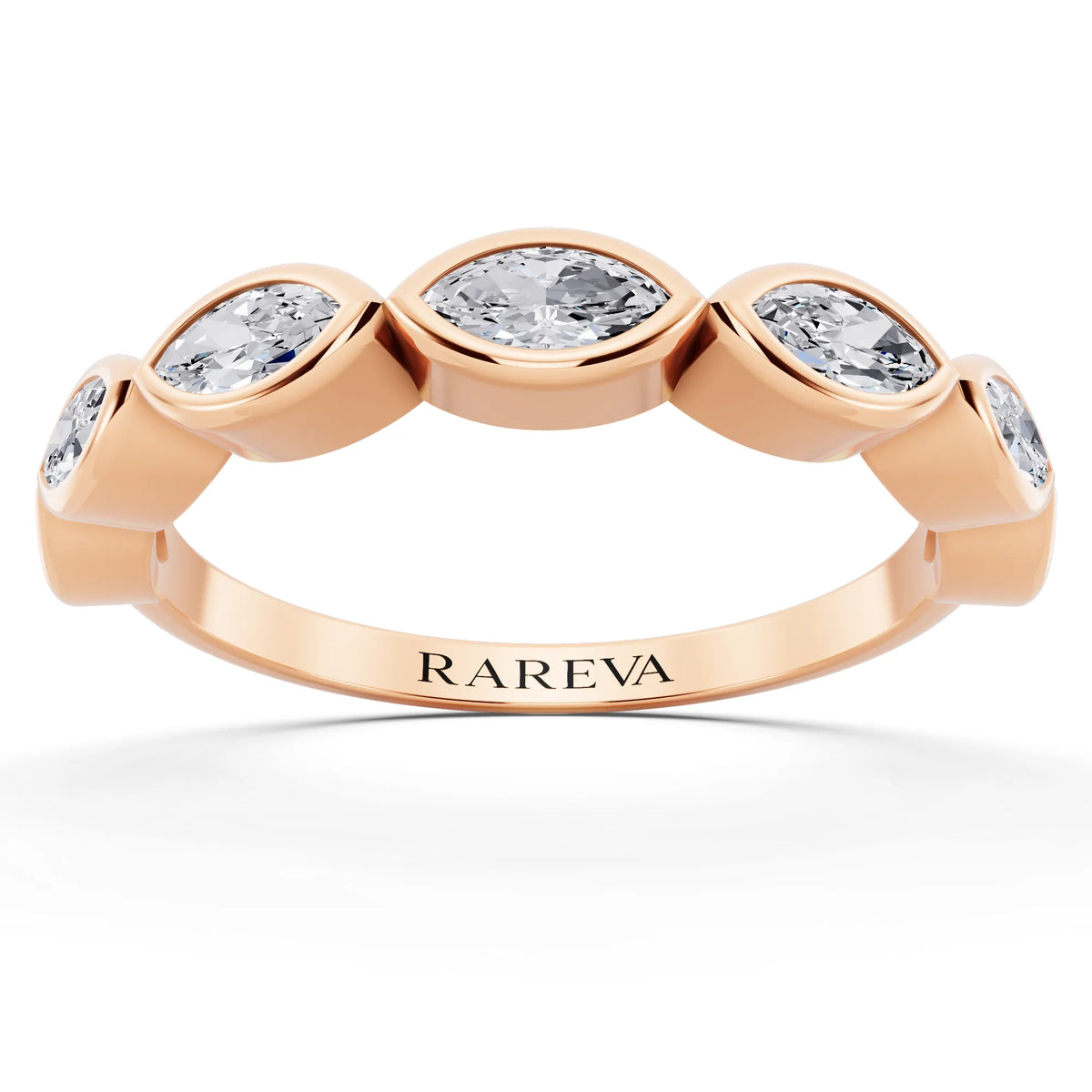 10K Rose Gold Seven Stone Marquise Cut Bezel Set Diamond Half Eternity Wedding Band - 2mm - Front