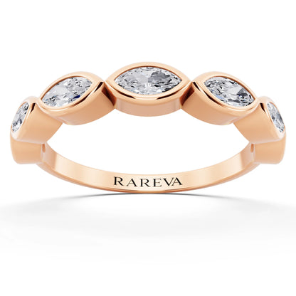 10K Rose Gold Seven Stone Marquise Cut Bezel Set Diamond Half Eternity Wedding Band - 2mm - Front