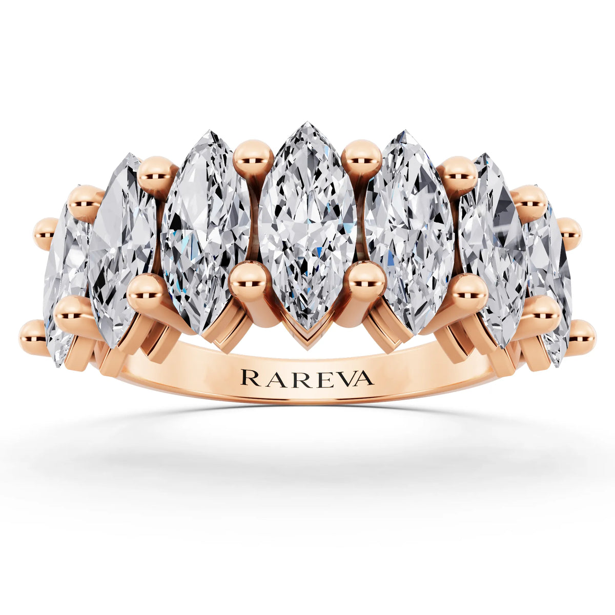 10K Rose Gold Seven Stone Marquise Cut Diamond Half Eternity Wedding Band - 2.2mm - Front