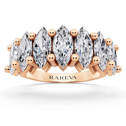 10K Rose Gold Seven Stone Marquise Cut Diamond Half Eternity Wedding Band - 2.2mm - Front