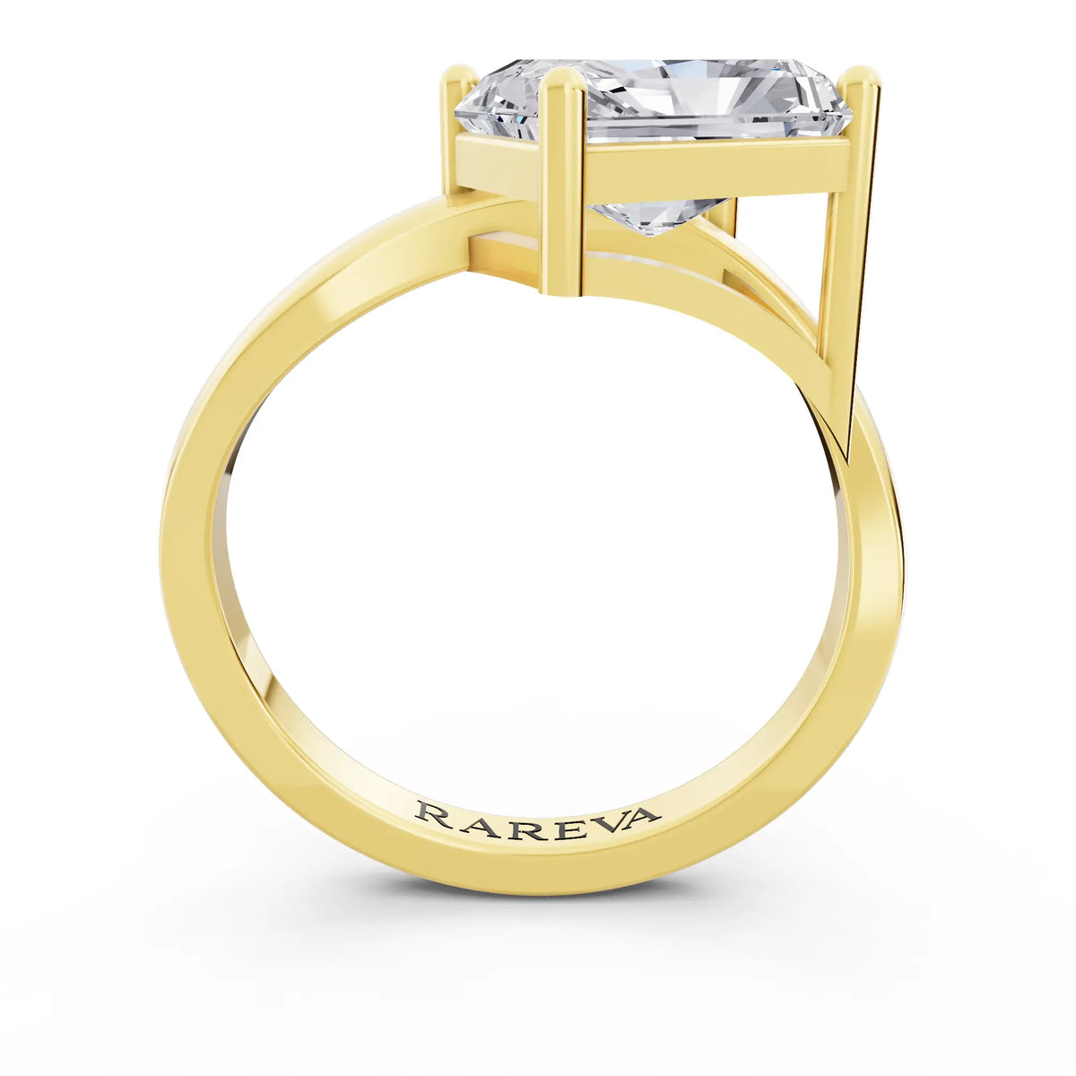 18 KT Yellow Gold Radiant Cut Diamond Solitaire Ring with Bypass Band - Through