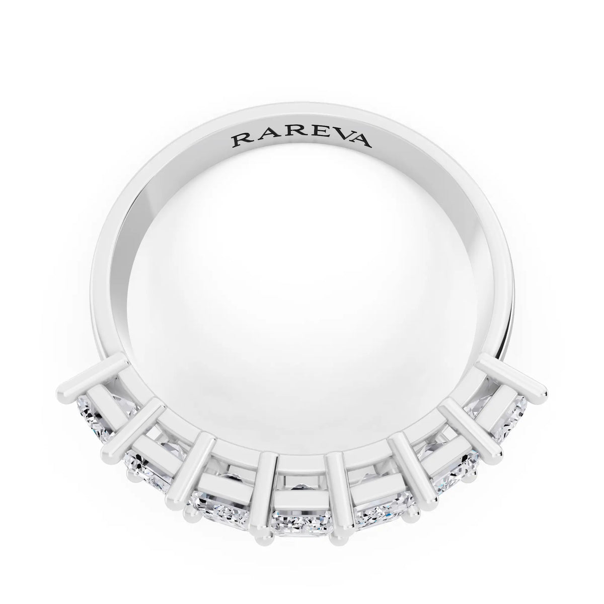 10K White Gold Seven Stone Emerald Cut Diamond Half Eternity Wedding Band - 2.2mm - Top
