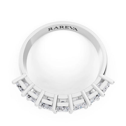 10K White Gold Seven Stone Emerald Cut Diamond Half Eternity Wedding Band - 2.2mm - Top